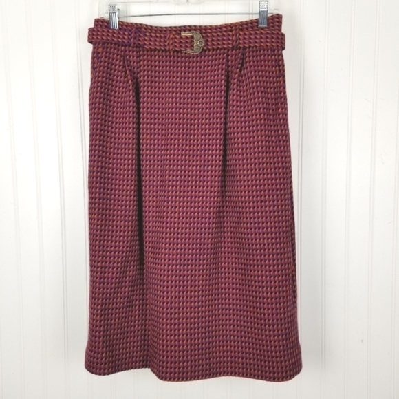 Evan Picone Women Wool Midi Pencil Skirt Vtg Size 12 Red Purple Artsy Secretary - Picture 2 of 11